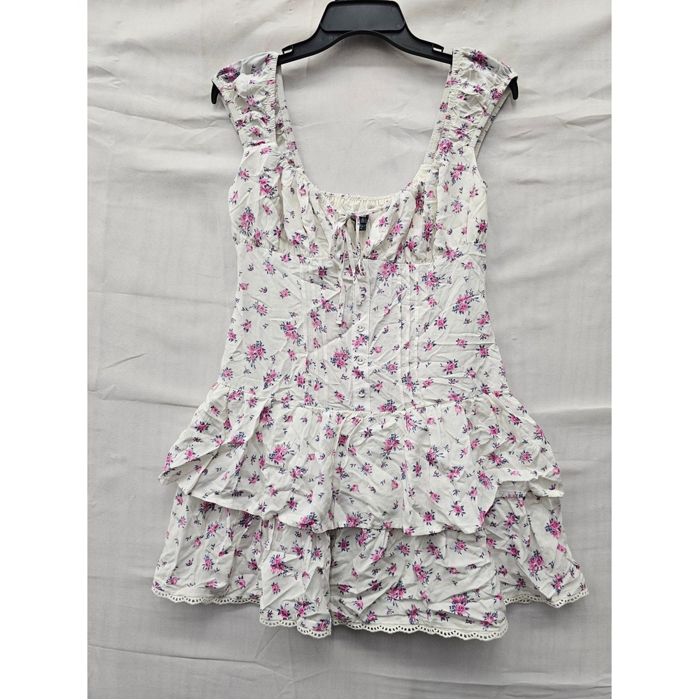Wild Fable Womens Floral Ruffle Tiered Mini Dress White Rayon Casual Size XS